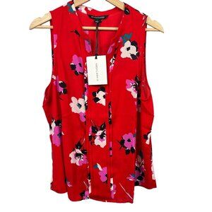 41 Hawthorn Breyson Pleat Detail Split Neck Blouse Red Floral Size L NWT READ